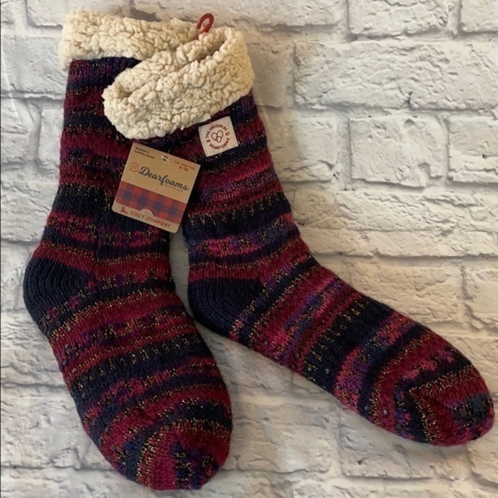 Dearfoams Original Knit Tall Peacoat Slip Resistant Cozy Slipper Socks